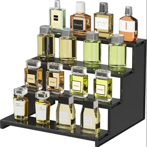 12 Inch Dark Cologne Perfume Rack, Step Style Organizer, Tool-Free Assembly, Display Shelf for Perfumes Skincare Decorations Desserts, Countertop Perfume Tray, Cologne Perfume Stand
