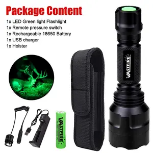 Green LED Flashlight  Light - Rechargeable 18650 Battery, Remote Pressure Switch, Night Vision Outdoor Torch for Hiking, Camping & Home