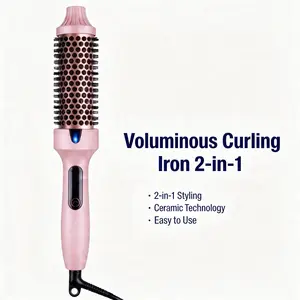 2-in-1 Ionic Voluminous Curling Iron & Straightener, Adjustable Heat Dual-Voltage Plug-Powered Hair Tool for Fluffy Curly Hair Quick Styling, Women's Beauty Gift with Volumizing Brush,summervibes
