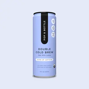 Pop & Bottle Double Shot Organic Double Cold Brew Coffee Beverage - 12 Pack, Oat Milk Base, Naturally Sweetened with Dates, No Refined Sugar Jitters or Crash