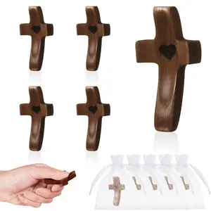 5PCS Cross My Heart Encouragement Gift Wooden Pocket Crossess Handheld Wooden Cross Clinging and Praying, Fingertip Relief Religious Gifts