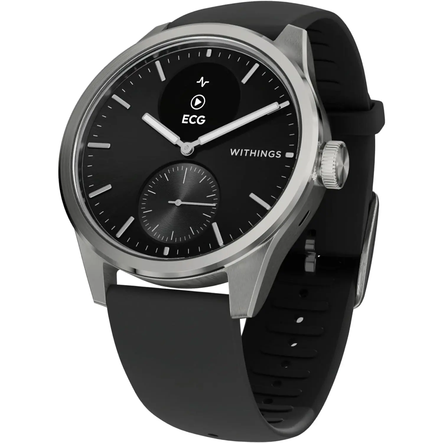 WITHINGS ScanWatch 2 - Hybrid Smart Watch, Heart Rate Monitoring, Fitness Tracker, Cycle Tracker, Sleep Monitoring, GPS Tracker, 30-Day Battery Life, Android & Apple Compatible, HSA/FSA, Black & Silver, 42mm