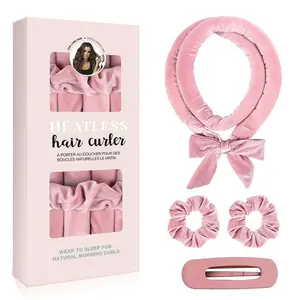 Heatless Hair Curler Set – Soft Velvet No-Heat Curling Rod with Scrunchies and Hair Clip, Overnight Heatless Curling Ribbon for Natural Waves and Damage-Free Styling, Soft Hair Curlers, Hair Curling Rods, Soft Curls