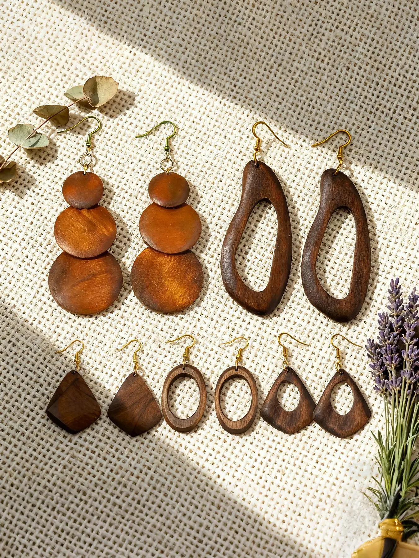 Wooden Dangle Earrings, Crafted From Wood Boho Style Hollow Out Geometric Design Earrings, Fashion Jewelry Accessories for Women & Girls, Unique Design Earrings