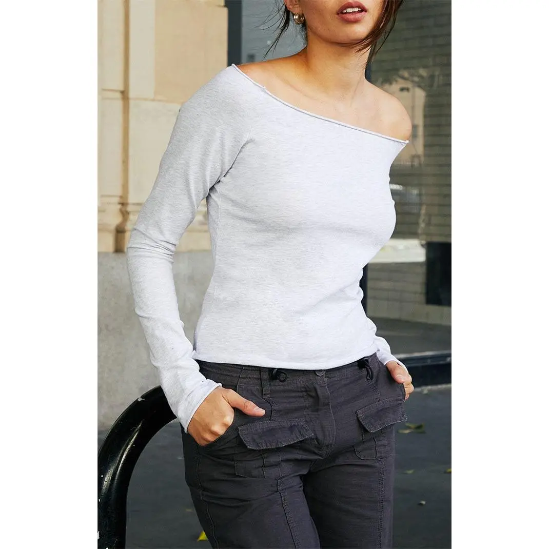 John Galt Women's Light Gray Bonnie Off-The-Shoulder Top