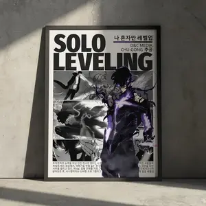 Solo Leveling Anime Poster, Sung Jin Woo Minimalist Vintage Retro Manga Art Print Wall Decor, Brutalist Aesthetic Gift for Anime Fan