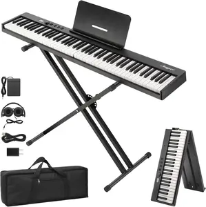 88-Key Full-Size Semi-Weighted Digital Piano (Electronic Piano) - Portable Folding Keyboard with Stand, Pedal, Headphones, Carry Bag, MIDI Bluetooth Connectivity
