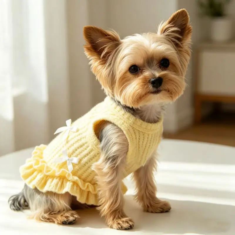 Bowknot Knit Cute Pet Dress, Breathable Anti Shedding Summer Clothes for Small Dogs Cats Yorkie Teddy Chihuahua