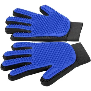 Upgrade Efficient Pet Hair Remover Gloves - Gentle Shedding Brushes for Dogs, Cats & Horses with Long and Short Hair - 1 Pair (Blue)