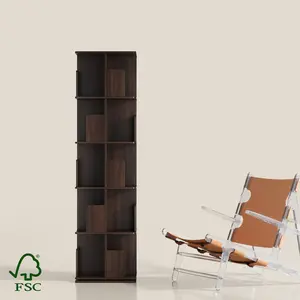 YOWOS VITRU Spin 360 Rotating Bookshelf Tower, Square Wood Spinning Bookcase with 2/4/5 Tier Tall Narrow Floor Standing Rotating Shelf Organizer for Books, DVDs, and Manga (Black, 4 Tiers) Wooden Shoes Rack