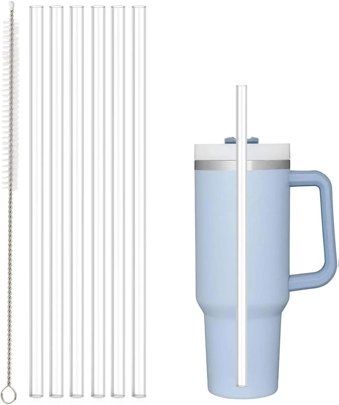 Stanley Replacement Straw 6 Pack for 40 oz & 30 oz Tumbler Cups BPA Free Clear Plastic with Cleaning Brush Dishwasher Safe