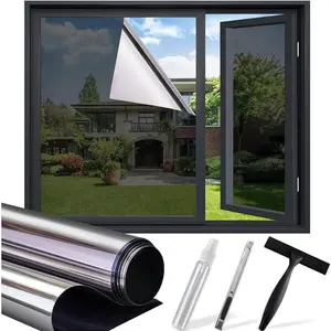 One Way Privacy Window Film - Reflective Sun Blocking Window Tint Clings for Daytime Privacy & UV Protection, Includes 3 Tools, Black(17.5"x78.7")