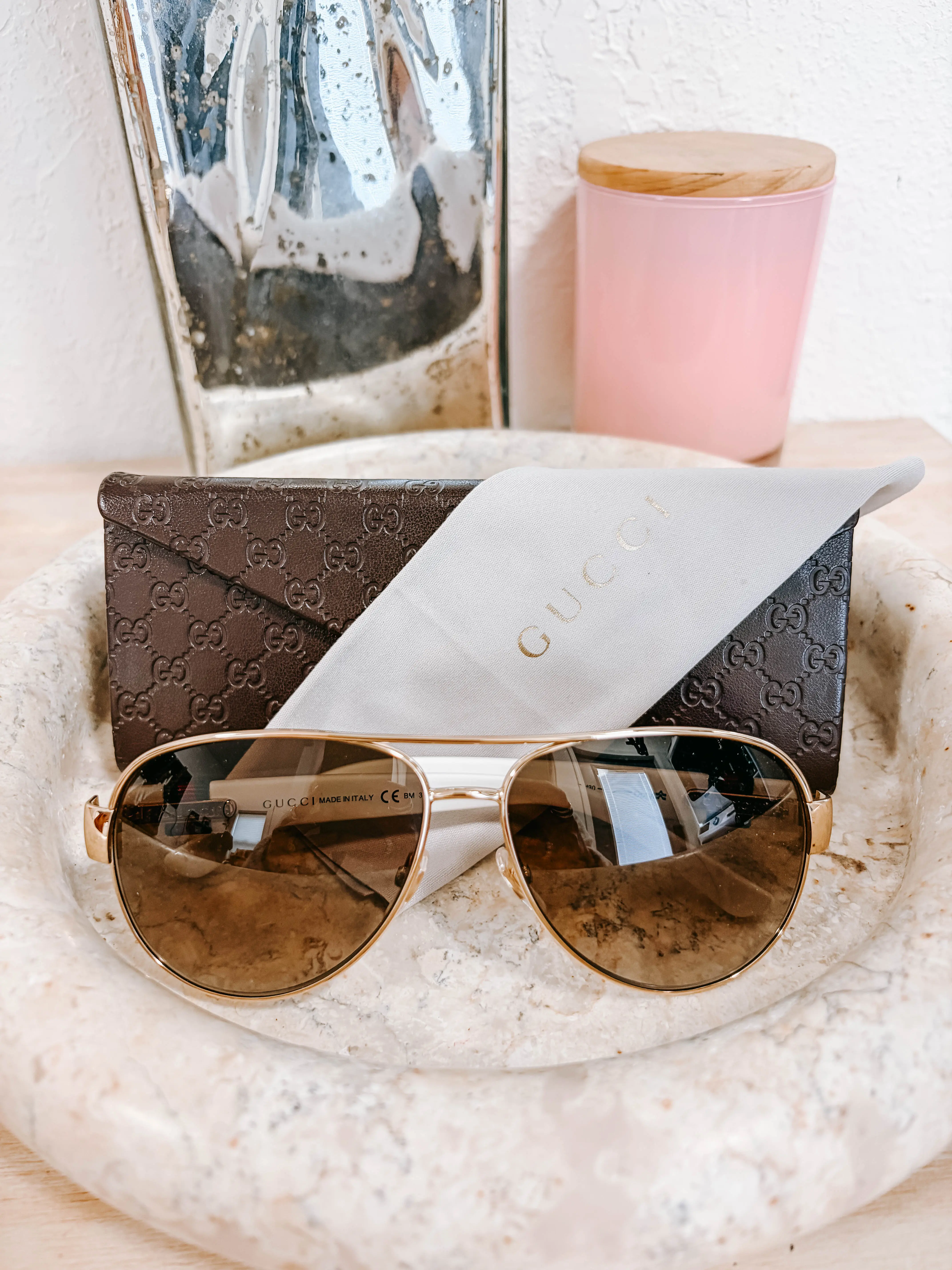 Pre-owned Gucci GG Sherry Line Aviator Sunglasses with Case and cleaning cloth