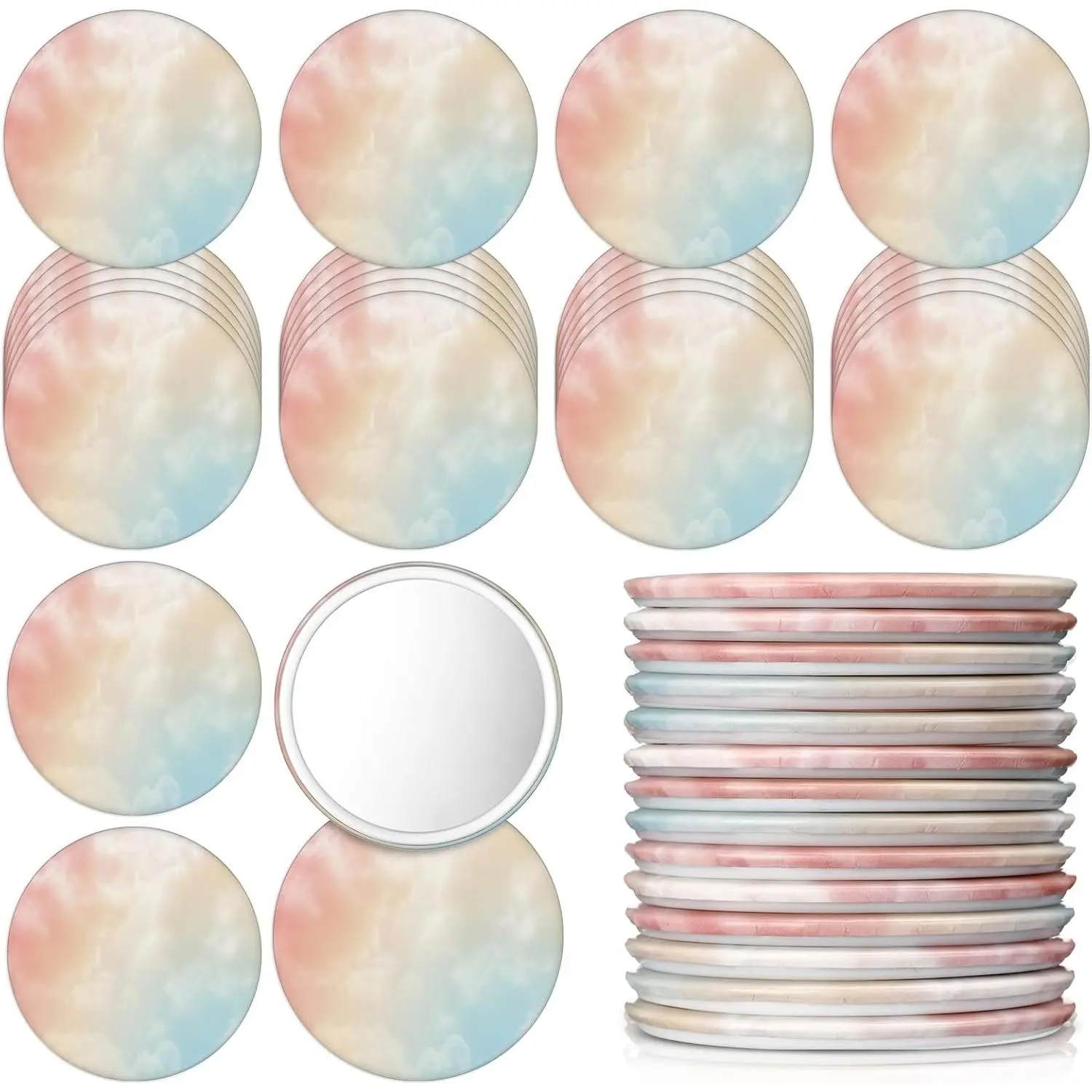 30 Pcs Small Round Mirrors Bulk Party Favors 2.75 Inch Pastel Compact Mirror Gifts for Women Birthday Office Gifts Portable Purse Mirrors Games Prizes