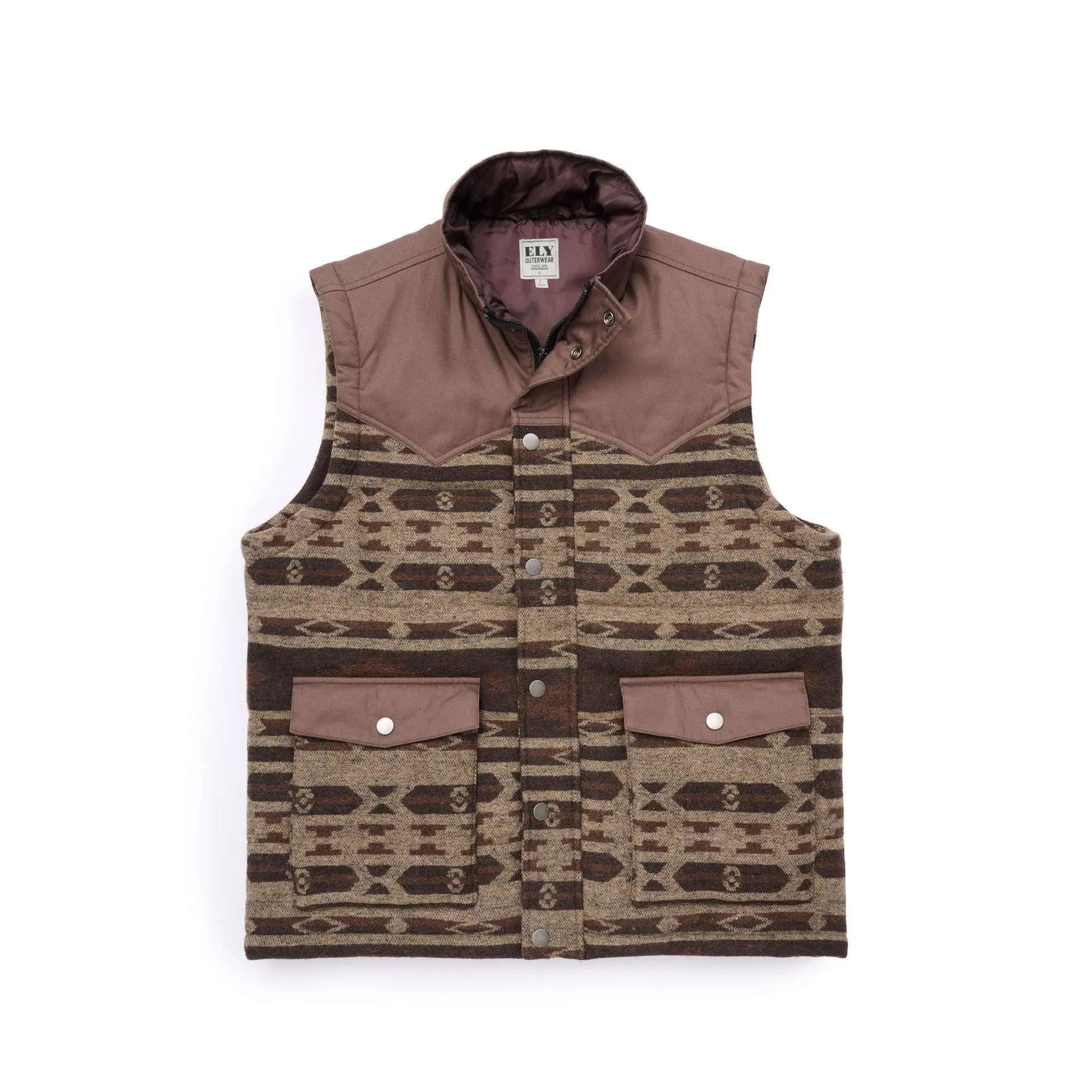 Men's Western Aztec Polyester Puffer Vest, Menswear Outerwear, Sleeveless Design with Pockets
