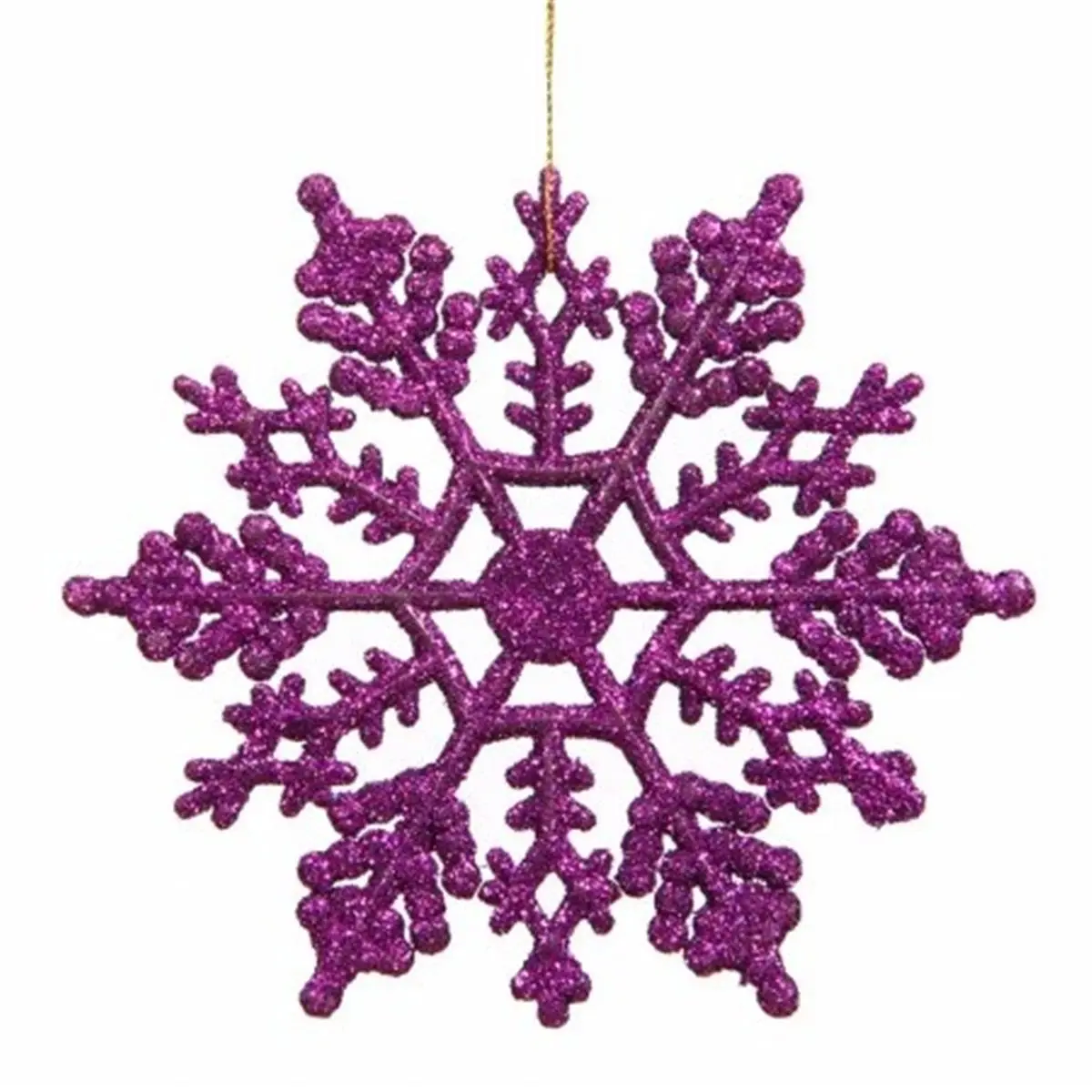 212 MAIN 4 in. Purple Glitter Snowflake Plastic Ornaments Set, Transparent Holiday Decorations, 24-PVC Boxed Home & Party Supply