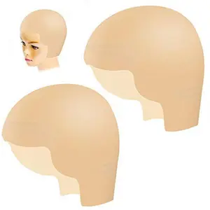 Unisex Large Flesh Tone Elastic Smooth Latex Bald Caps (2Pcs) - Adult Costume Wig Caps for Halloween, Cosplay Fashion Accessories