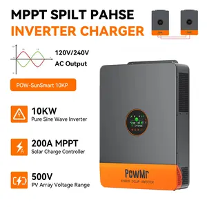 POWMR Solar Hybrid Inverter High-Frequency All-in-One Unit Pure Sine Wave Built-in MPPT Controller Off-Grid PV Inverter System Lead-Acid and Lithium Batteries & Grid Complement 24V 48V 3000W 3200W 3600W 4500W 5200W 6500W 10000W