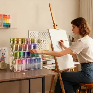 Pen holder storage box, large-capacity acrylic storage rack, brush divided storage box, Stationery Organizer, suitable for brushes, pencils, markers, homes, offices, schools, Stationery, Office Supplies