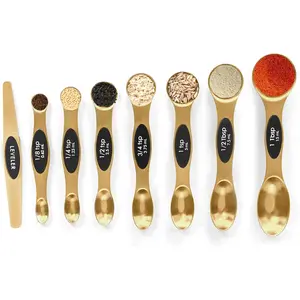 Magnetic Measuring Spoons Set of 8 Stainless Steel | Dual Sided Stackable Teaspoon Tablespoon with Leveler | Baking Cooking Kitchen Tool
