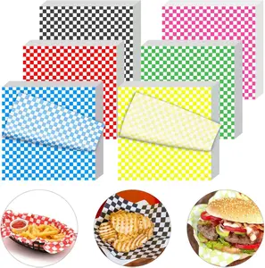 Paper Sheets for Food, 12x12 In Variety Pack Checkered Food Basket Liners, Grease Resistant Sandiwch Wrapping Paper, Festive Design Deli Sheets For Party, Fair and Outdoors Kovpnor