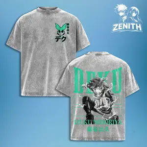 Deku Anime Shirt Vintage Washed Oversized Streetwear Tee Izuku Midoriya Graphic T Shirt My Hero Academia Inspired Y2K Aesthetic Manga Anime Outfit Harajuku Unisex Men Women