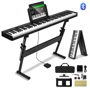 VEVOR 88 Key Folding Keyboard Piano, Bluetooth & MIDI, Portable Electronic Digital Foldable Piano with Stand Sustain Pedal Bag Touch Sensitive Keys, Rechargeable for Beginners Teens Adults, Black