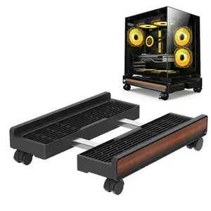 Gaming PC Stand with Wheels - Black & Wood Finish, Ideal for Gaming PCs, Enhances Organization & Aesthetics