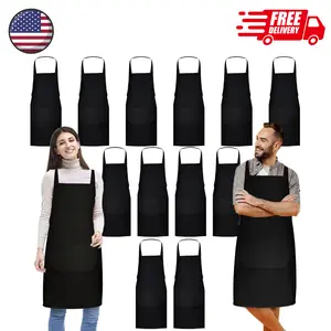 12 Pack Bib Apron,Black Aprons Bulk