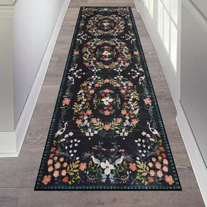 Vintage Floral Carpet, Runner Rug, Corridor Rug, Soft Comfortable Floor Mat, Non-slip Hallway Rug, Washable Runner Rugs, Suitable for Kitchen, Aisle, Bathroom, Bedroom, Floral Area Rug, Vintage Design Rug, Flower Pattern Rugs, Home Decor Rugs