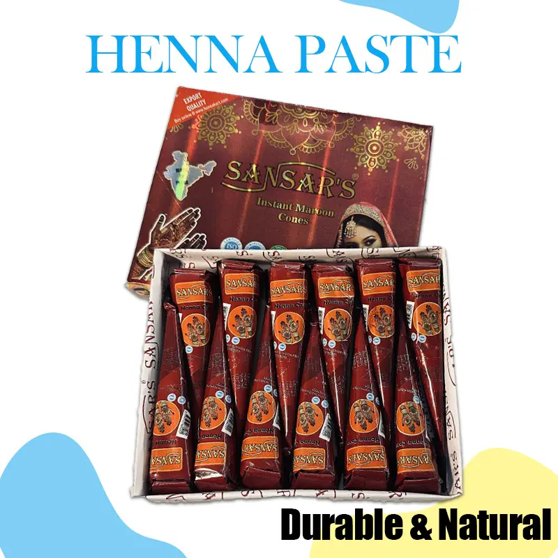 Ready to Use Henna Paste Cones, 6 Pack Henna Tattoo Kit for Temporary Tattoos and Body Art, Natural Reddish-Brown Color, 25g Each