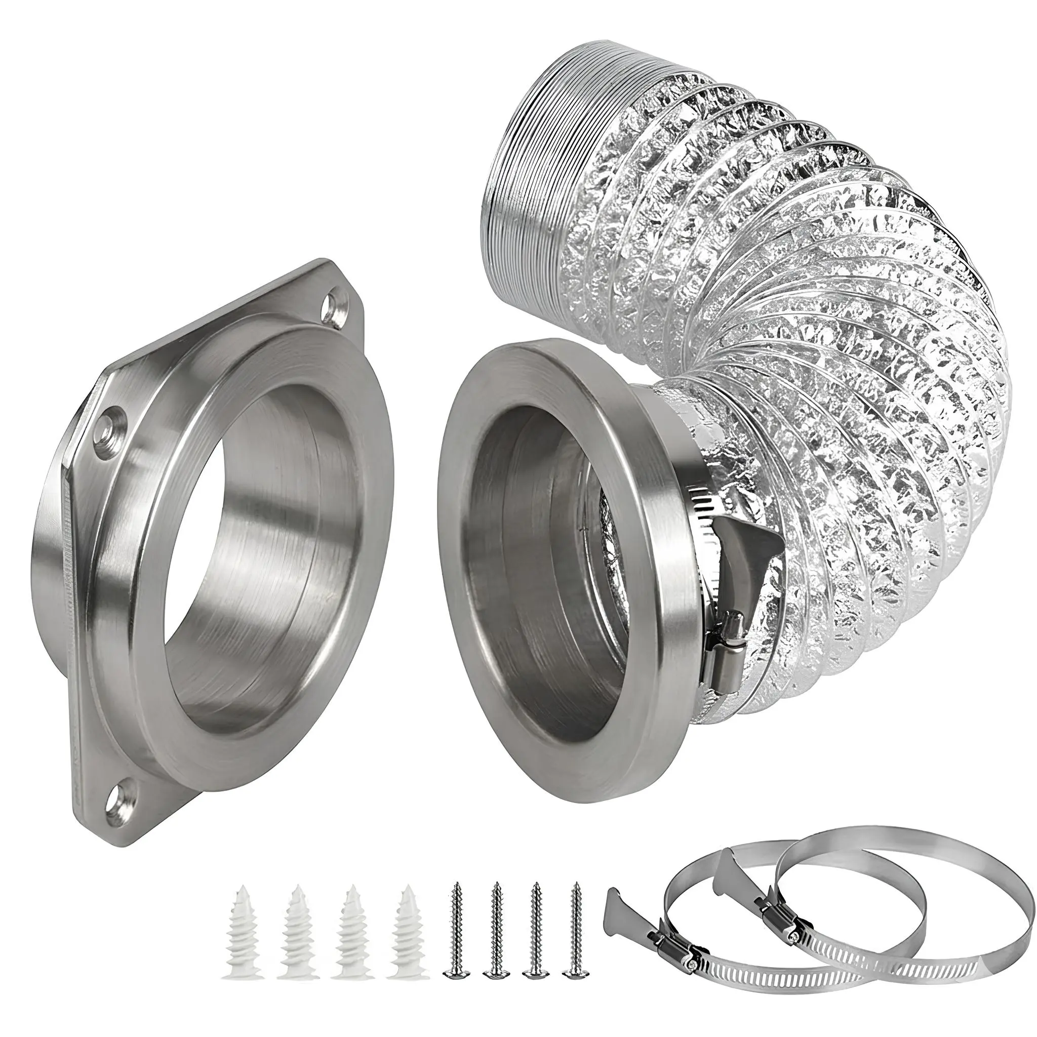 Stainless Steel Magnetic Dryer Vent Connector Kit for Homes & Apartments - 4in Metal Duct, 2.6ft Flexible Aluminum Foil Tube, Clamps, Tool-Free Quick Release Coupling, Airtight Seal, Cleaner Airflow