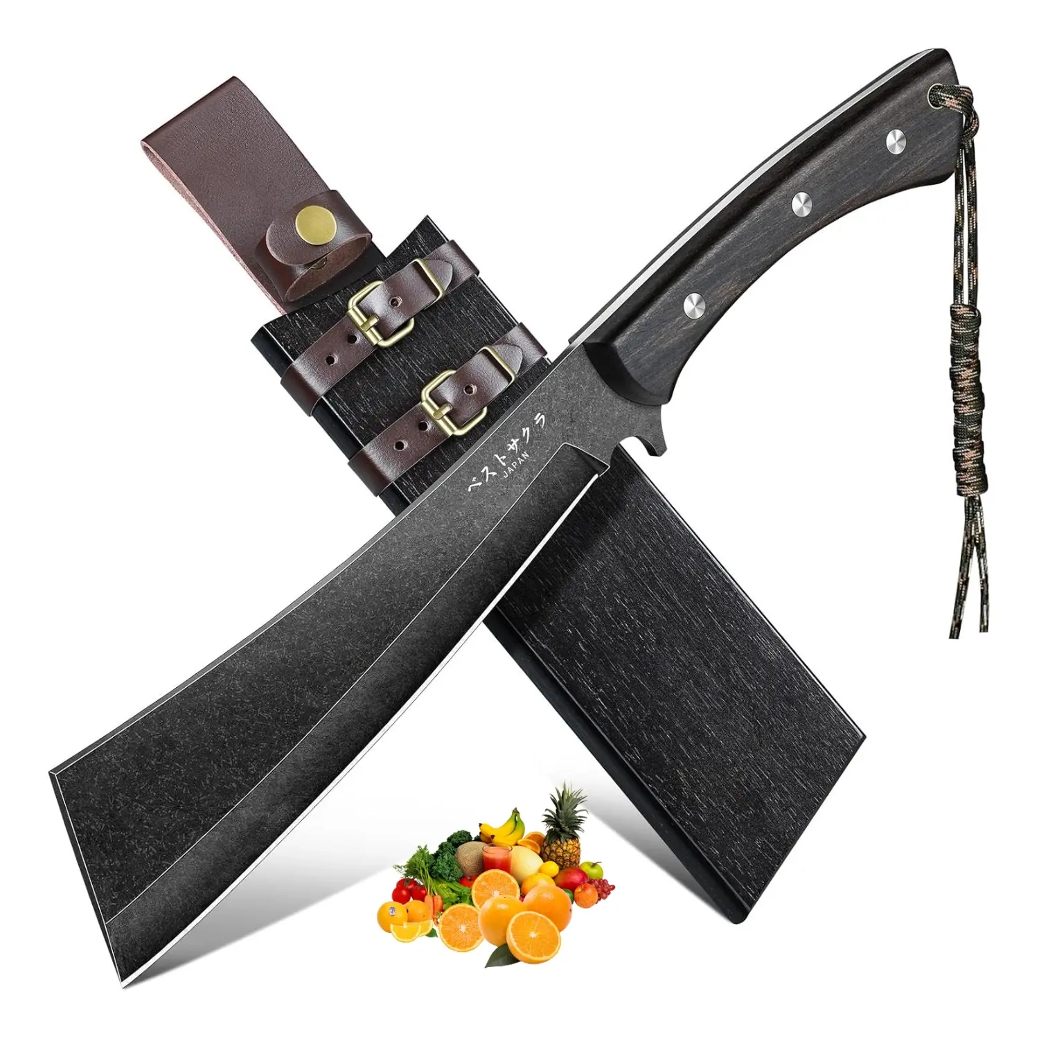 FREELANDER Full Tang Black Knife with Wooden Sheath for Yard Work, Gardening, Camping and Gifts for Men