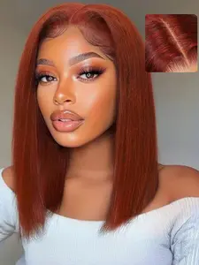 Real Human Hair Reddish Brown Bob Wig,13x4 Short Straight Lace Front Wigs Human Hair 180% Density 33# Copper Red Brown Wig Human Hair Bob Lace Front Wigs Human Hair for Women