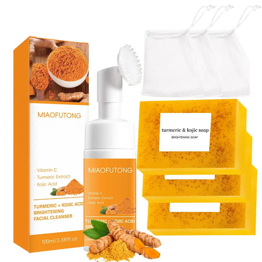 Turmeric Wash 3 PieceSet，TurmericCleansing Mousse, Turmeric SoapFacialCleansing Skincare FacialCleansing CleanserFacial Wash Comfort，Summer Gift Daily Kit skincare gift set