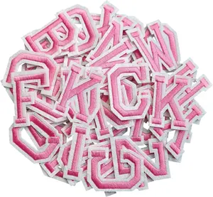 Iron on Letter 52 count Alphabet A to Z Patches with Ironed Adhesive, Decorate Repair Patches for Jackets Shirts Hats Bags Jeans/Pink