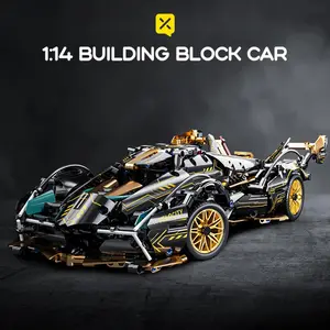 【1:14 Static version】 Black gold V12 building blocks assembled sports car racing car educational toy car assembled model gift