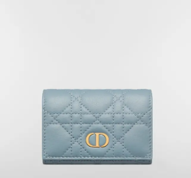 Pre-owned Dior calfskin Clutches & Wristlets Cloud Blue Supple Cannage Caro Glycine Wallet xiaotang20260308083