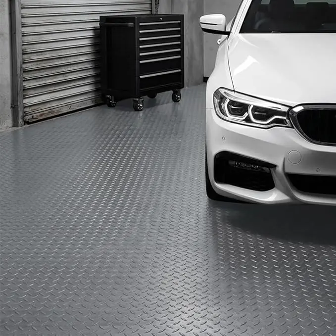 2.5mm Thick PVC Rubber Garage Floor Mat - Garage Floor Covering, Cuttable, Cost-Effective, Diamond Textured, Heavy-Duty, Waterproof, Anti-Slip, Fast-Drying, Low-Maintenance, Custom Size, Load-Bearing, Easy-Install Long-Lasting Protector for Trailers, Gyms