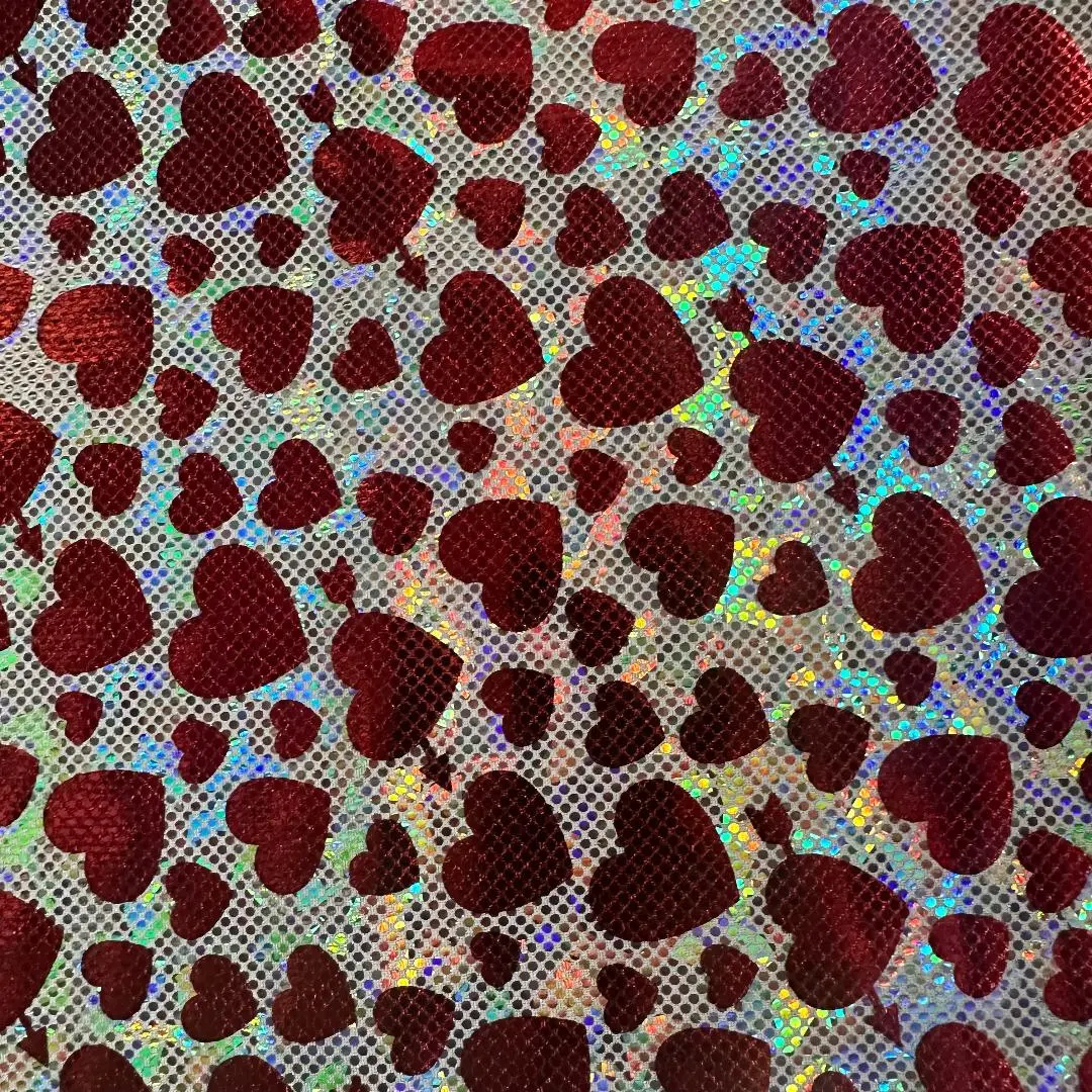 Spandex Palace Heart Foil Metallic 4-Way Stretch Nylon Spandex Fabric - 270g/yd Durable Crafting Material, Edgy Flair, Cheer Costumes & Dancewear Use, Gymnastics Outfits, Stretchable, 270 Grams Per Yard
