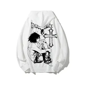 Death Note Ryuk and L Hoodie Anime Graphic Japanese Style Clean Minimal Streetwear Unisex Couple Outfit Soft Cotton Fall Winter Gift