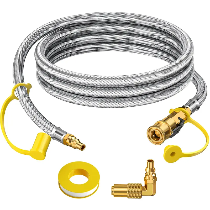 【Exclusive Offer】Alloxity 1/4" Male NPT LPG Gas RV Quick Connect Hose (7ft-Black), 5-40lb Capacity, Shut-Off Valve, Blackstone Custom Fit, PVC Braided, Leak-Proof Brass Fullflow Plug, for Camping, Outdoor Grilling