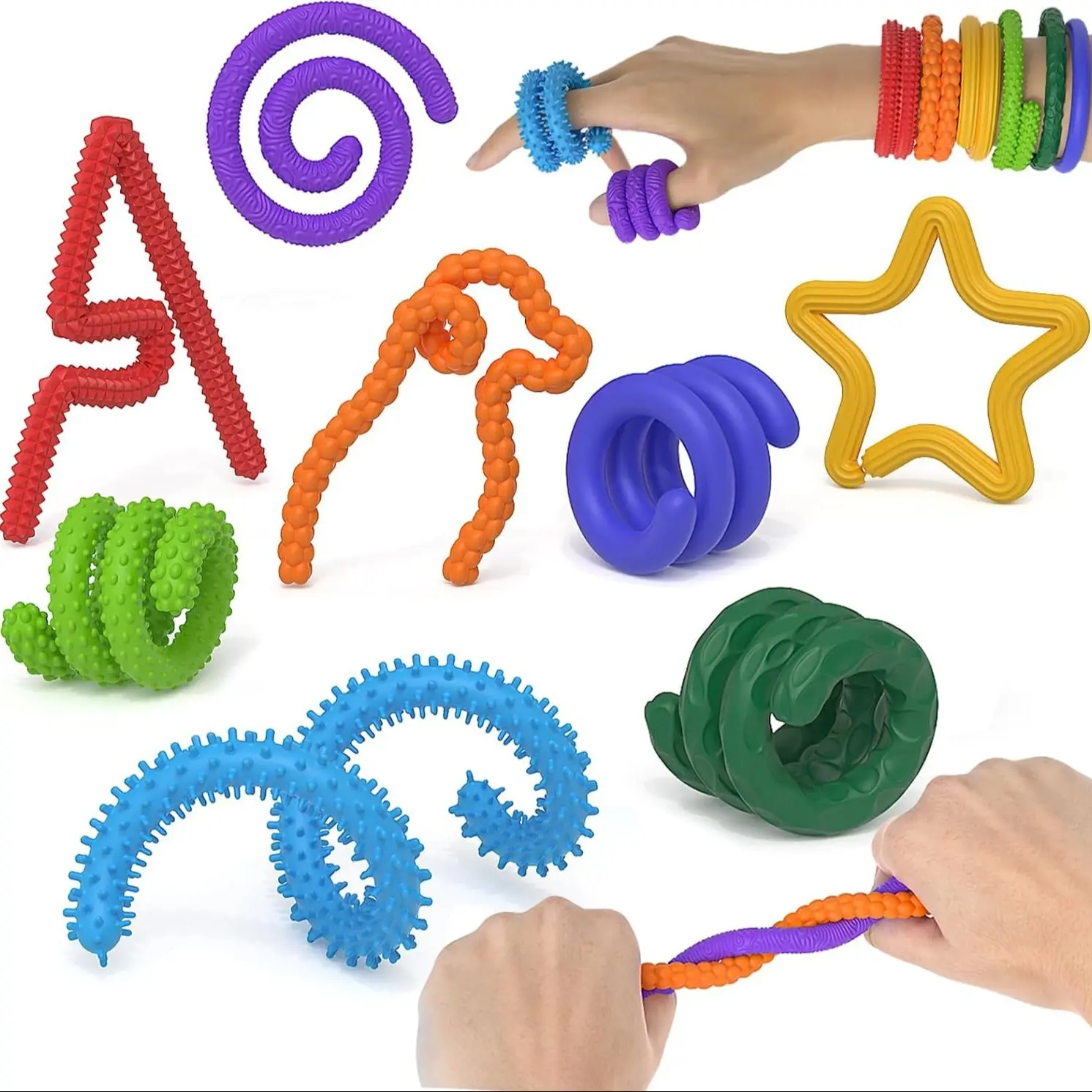 8-Pack Sensory Fidget Sticks for Kids & Adults, Bendable Textured Stress Relief Toys, Anxiety Autism Adhd Relief, Travel Essential