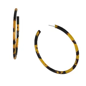 Bagtique Jewelry Collection Jazlyn Lightweight Metal & Tortoiseshell Acrylic Resin Hoop Earrings - 1.9" dia., Secure Fit, Daily Wear Costume Jewelry for Women