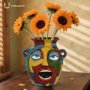 Colorful abstract facial expressions, flower pot with drainage holes, unique succulent and green plants, balcony decoration pot, a unique gift for friends