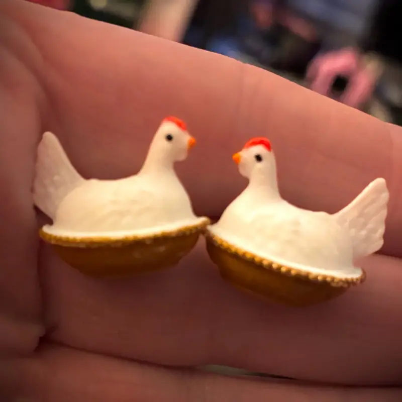 Hen on a Nest Earring - Adorable Chicken Design with Gold Accents for Everyday Wear