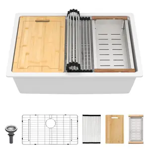 Lordear 28 White Undermount Kitchen Sink Composite Granite Sink 28x19 Inch Quartz Sinks Workstation Under Counter Kitchen Sinks