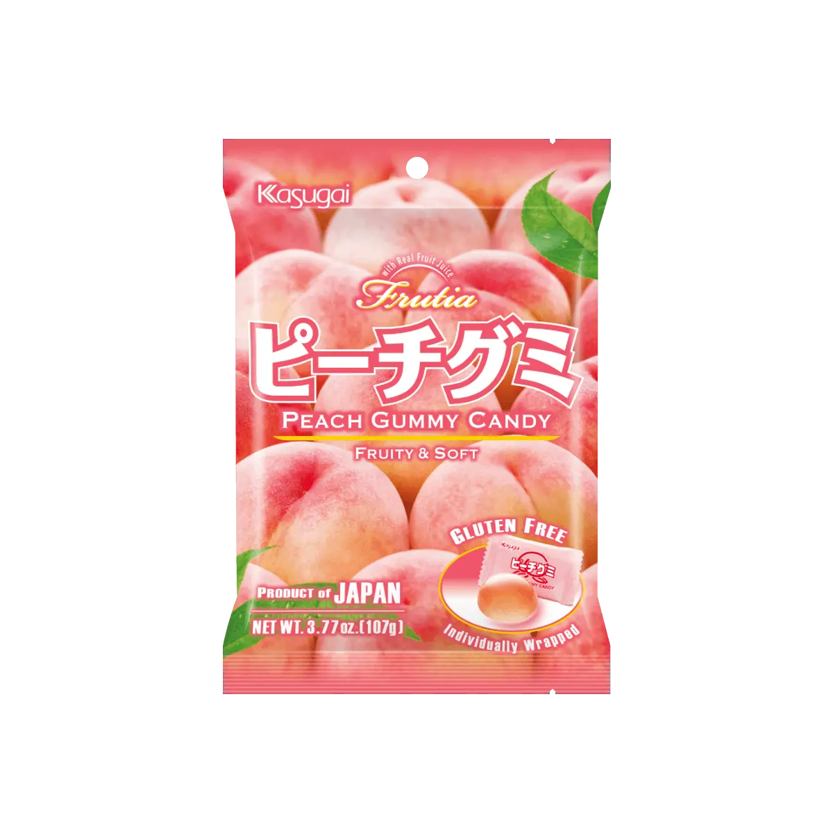 KASUGAI Japanese Fruit QQ Gummies White Peach Flavor 3.77oz - Chewy & Delicious Treats