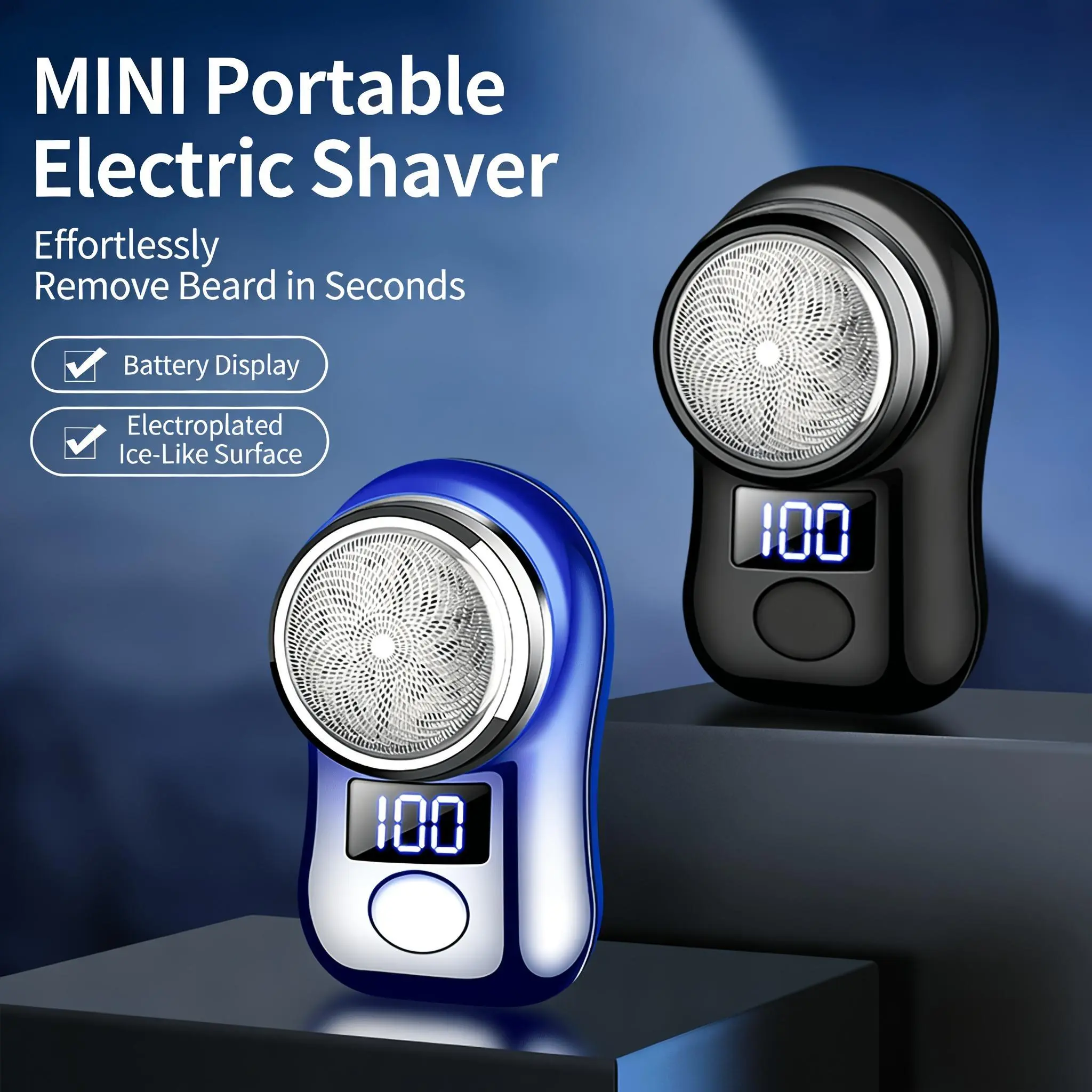 Men's Ice Electroplated Mini Rotary Electric Shaver, USB-Rechargeable Pocket Razor with Digital Battery Display, Curved Handheld Travel Grooming Tool, Floating Close-Shave Cutter Head, Practical Gift for Husbands/Dads