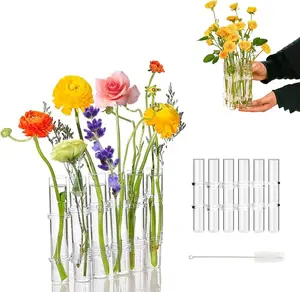 Upgraded Glass Cylinder Bud Vases Set of 10, 6 Inches Tall Hinged Flower Vase, Clear Small Glass Vases for Table Wedding Home Candlelight Dinner Decor